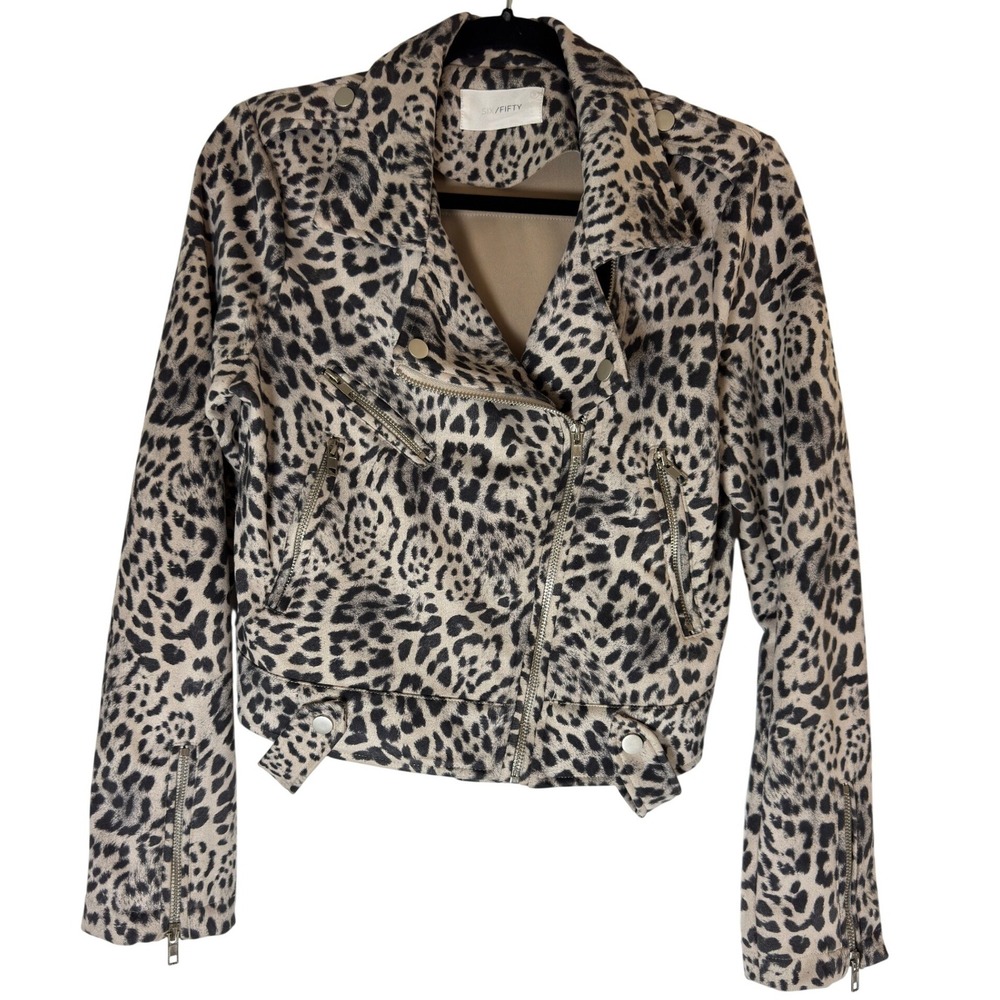 Six Fifty Leopard Print Moto Jacket Womens Small Faux Suede Zip Biker SF737